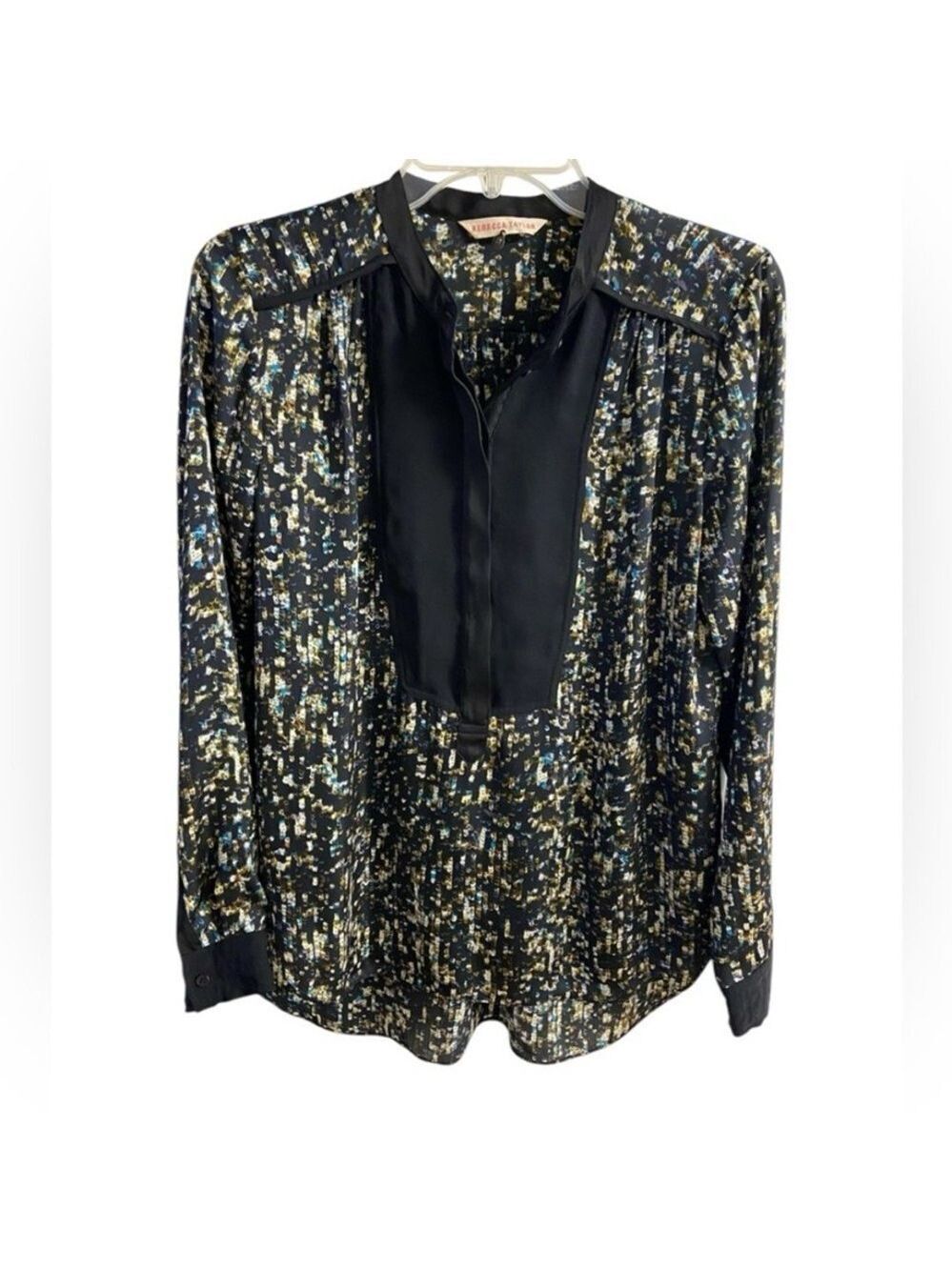 Rebecca Taylor Black Blouse with Multicolor Abstract Design Sz 6